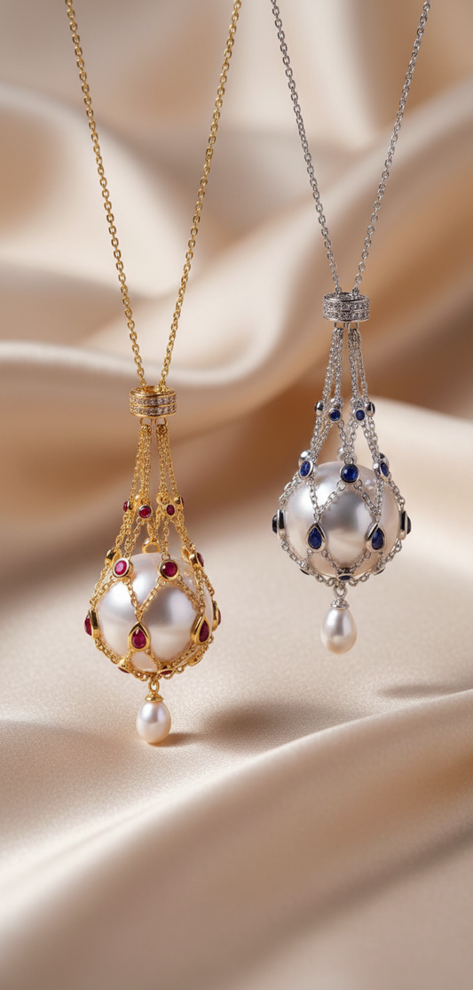 Luxury Openwork Pearl Pendant Necklace - Removable Design with Zirconia Accents