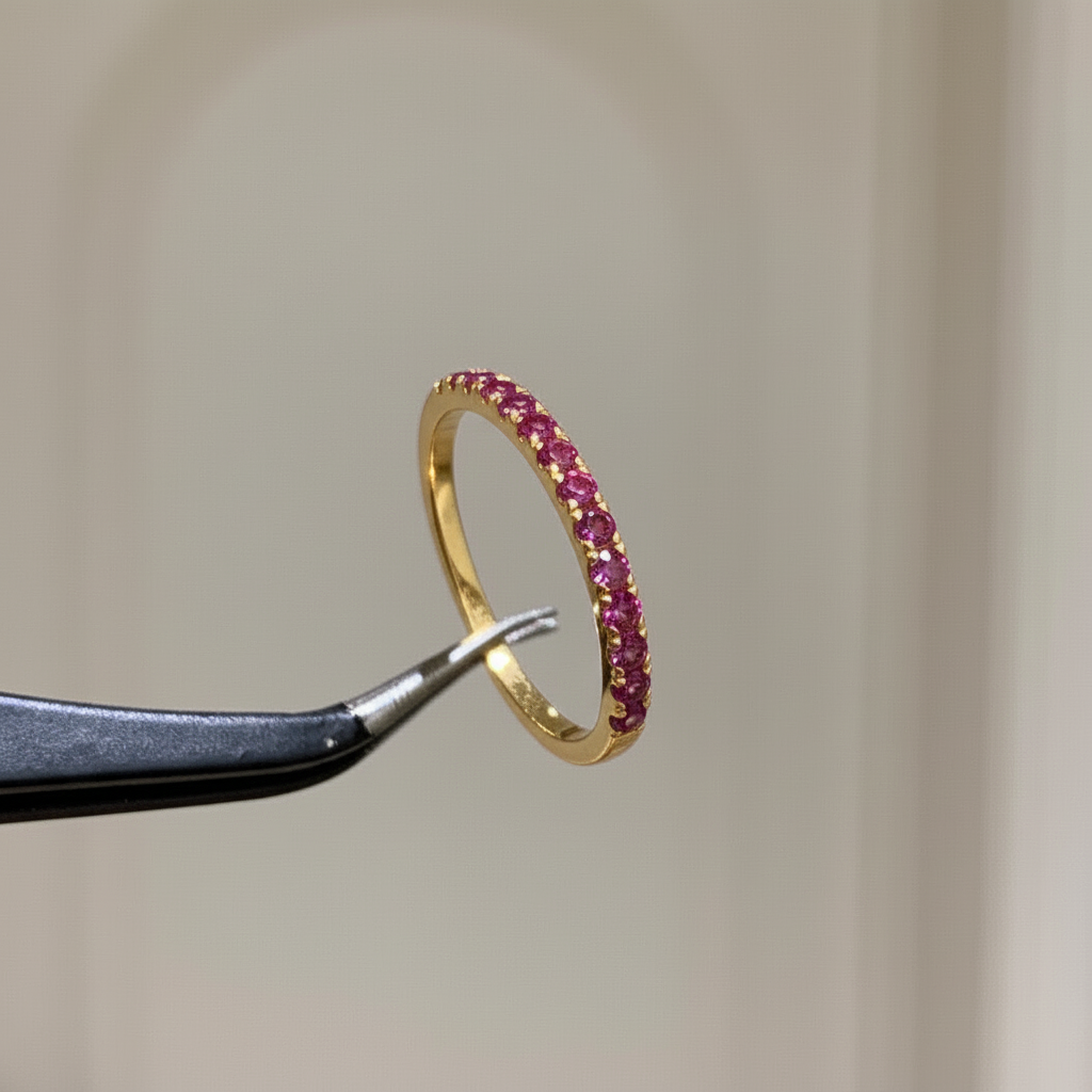 Enchanting Pink-Purple Gemstone Eternity Ring - Gold Plated