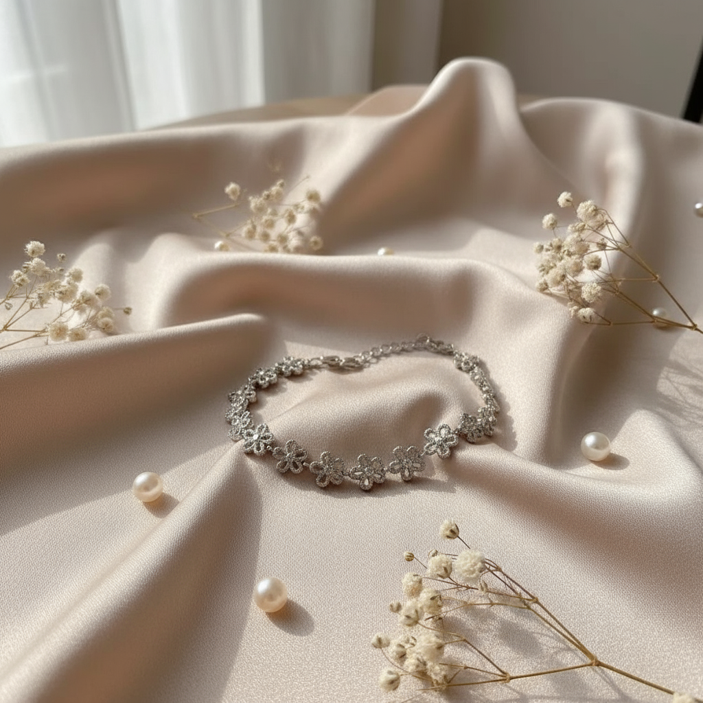 Elegant Crystal Flower Bracelet - Silver Plated