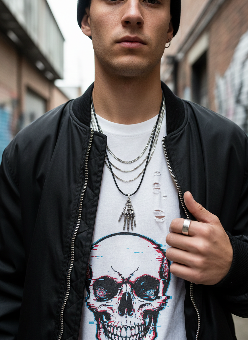 Men's Articulated Mechanical Skeleton Hand Necklace Pendant - With Gift Box