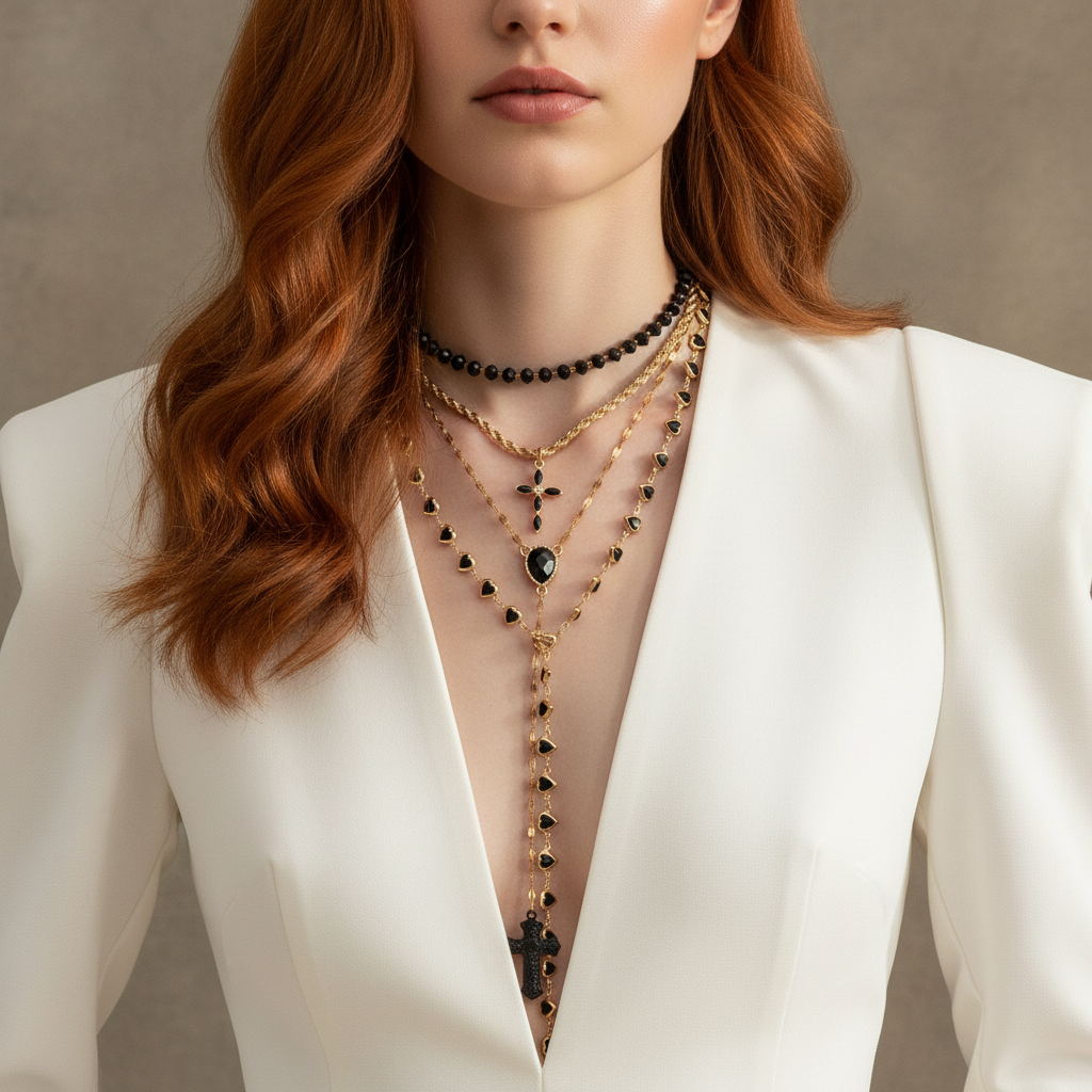 Black Beaded Choker Necklace - Elegant Collar