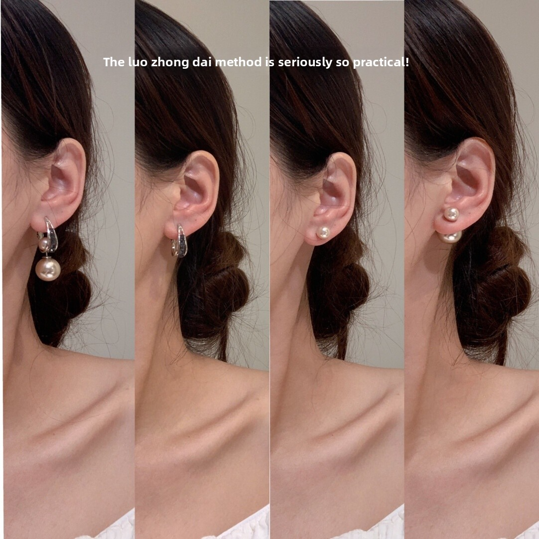 Champagne Gold Faux Pearl Hoop Earrings - 5 Wearing Methods | S925 Silver Needle