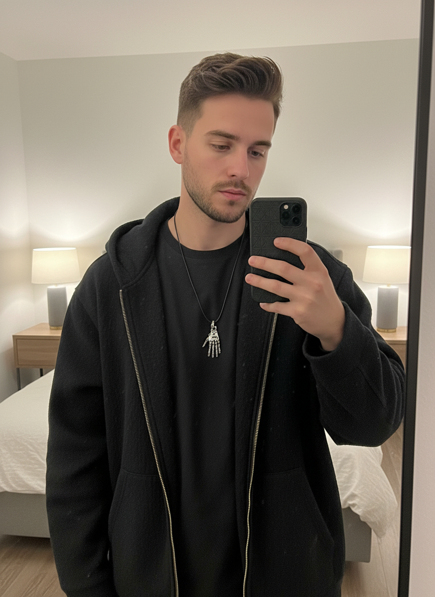 Men's Articulated Mechanical Skeleton Hand Necklace Pendant - With Gift Box