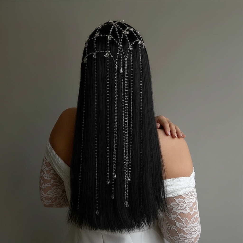 Crystal Cascading Hair Chain Headband - Wedding Party Hair Accessory Headpiece