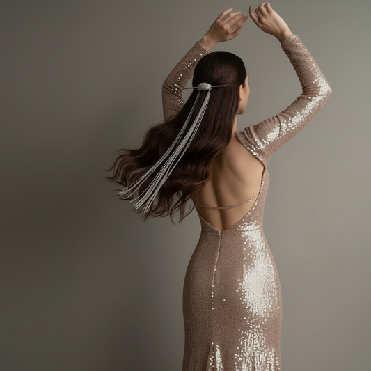 Silver Chain Tassel Hair Stick with Crystal