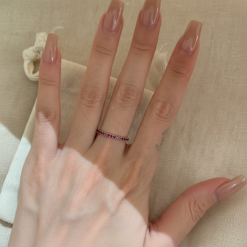 Enchanting Pink-Purple Gemstone Eternity Ring - Gold Plated