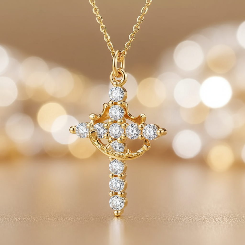 金色十字架项链 - 特写细节