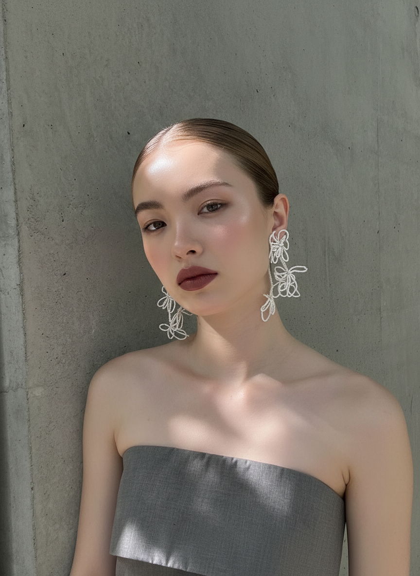 Handmade Beaded Flower Dangle Earrings for Women, White Long Drop Floral Statement Earrings, Lightweight Seed Bead Boho Jewelry for Parties, Weddings & Daily Wear