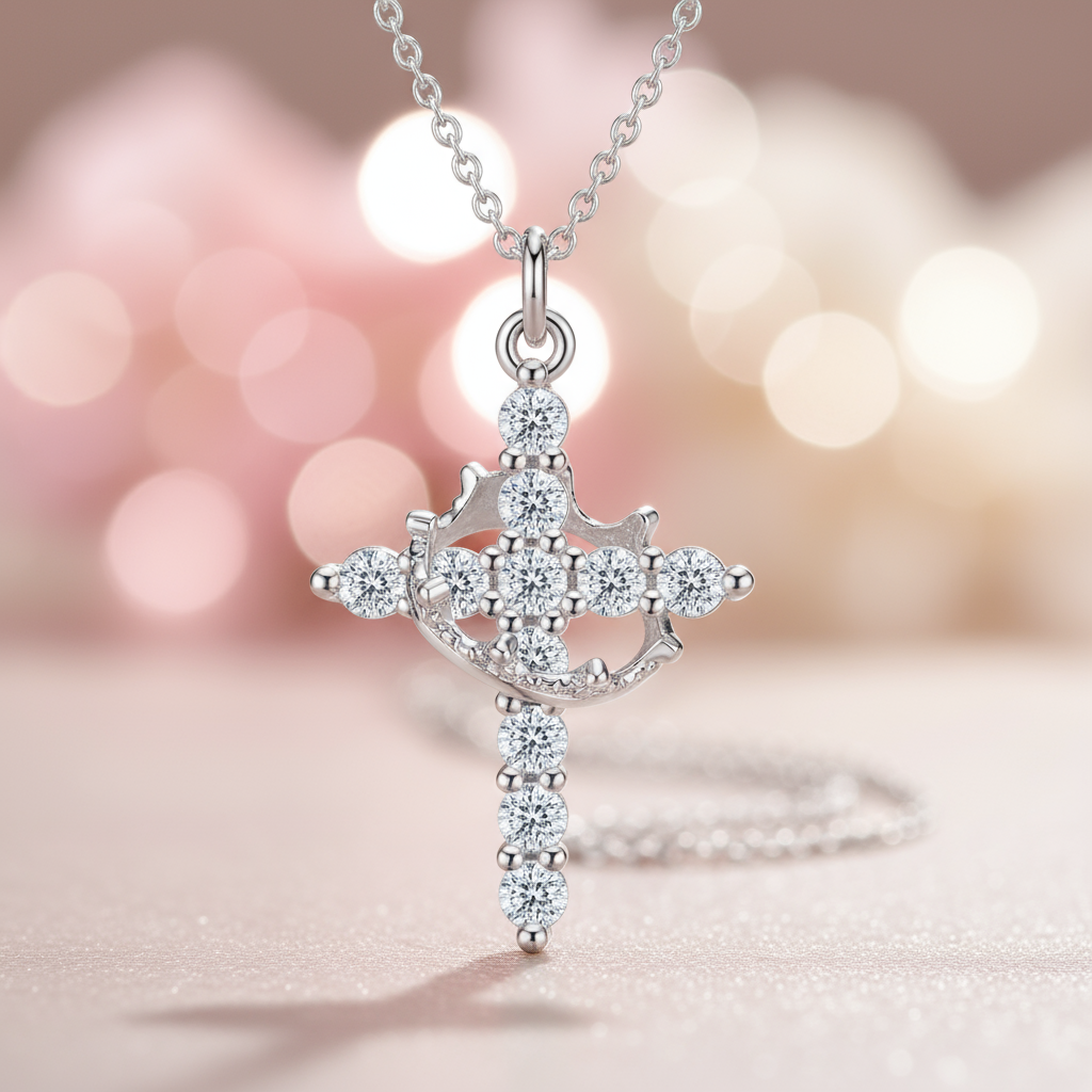 银色十字架项链 - 特写细节