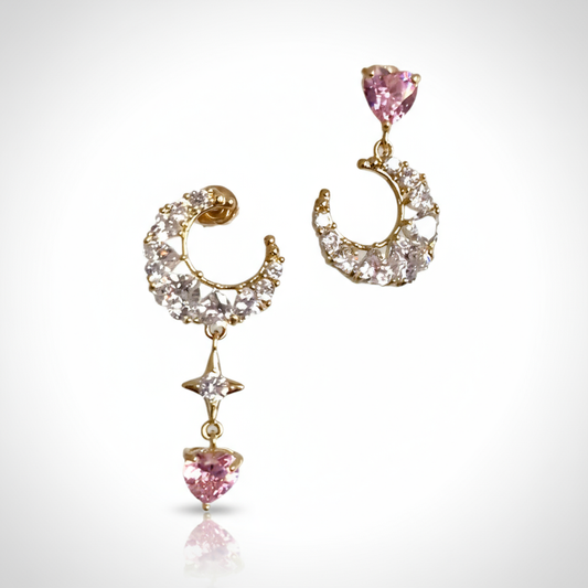 高端粉色锆石月亮耳环主图