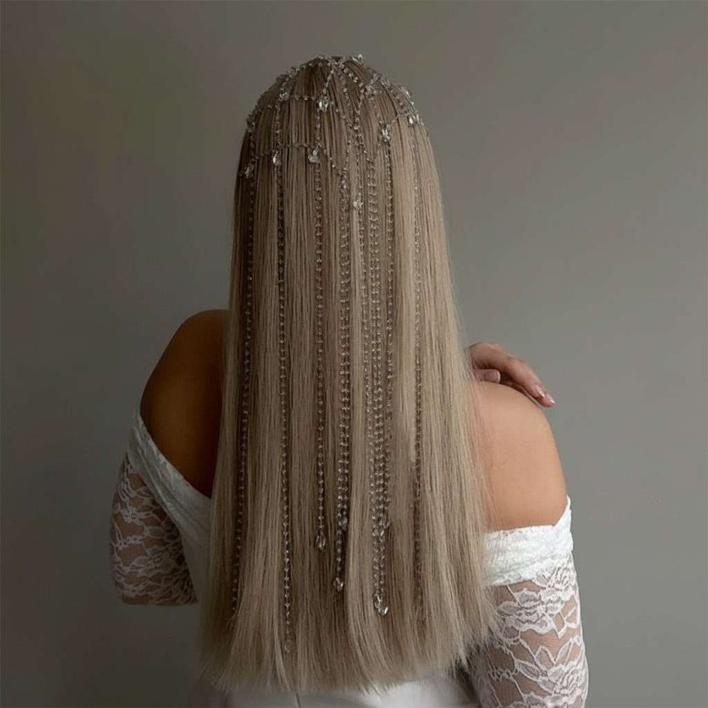 Crystal Cascading Hair Chain Headband - Wedding Party Hair Accessory Headpiece