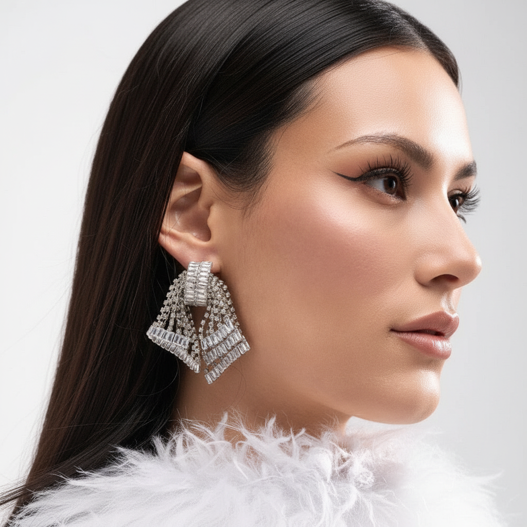 Luxury Crystal Rhinestone Bow Earrings Statement Jewelry