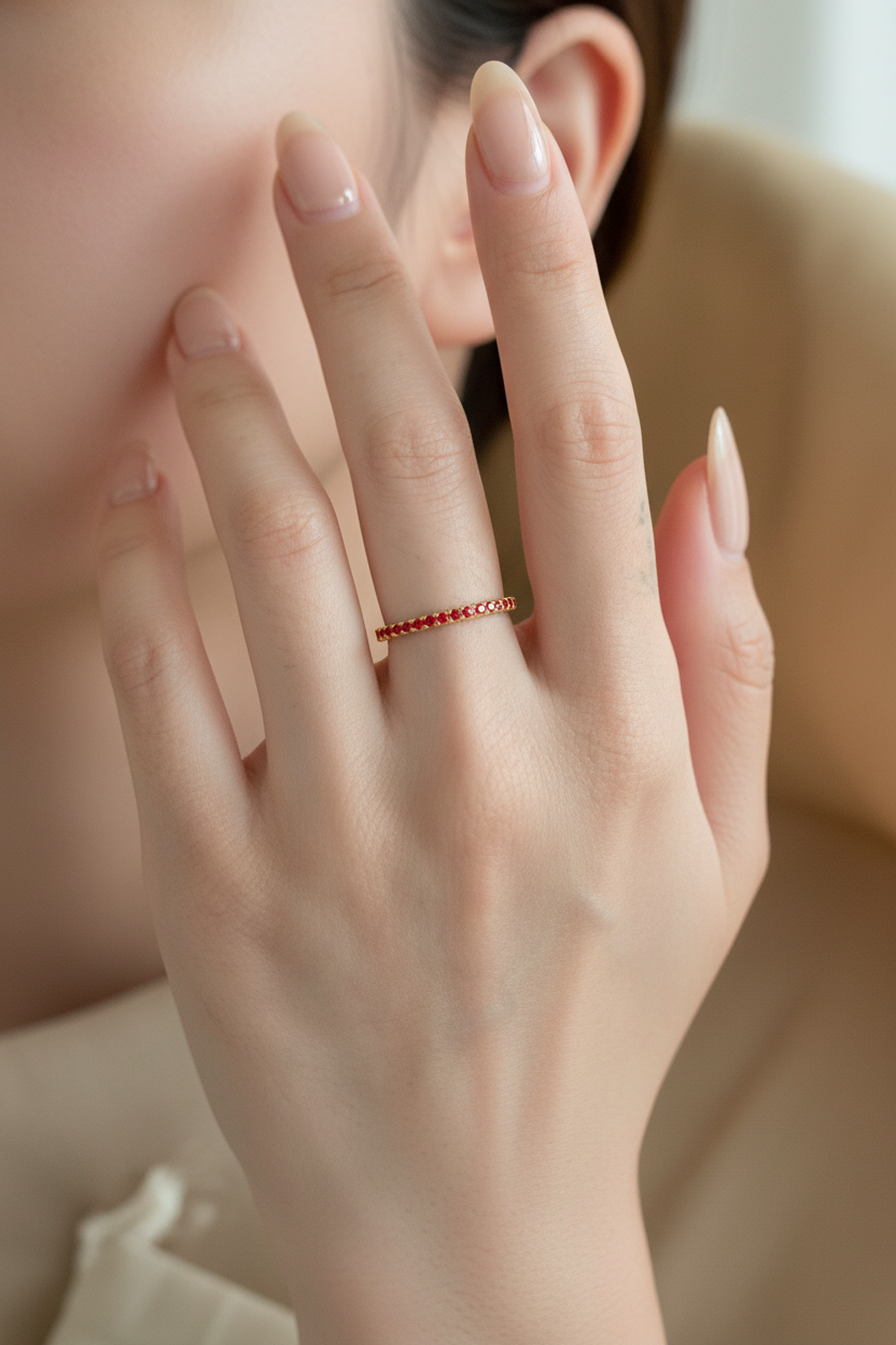 Delicate Ruby Eternity Band Ring - 18K Gold Plated 925 Sterling Silver