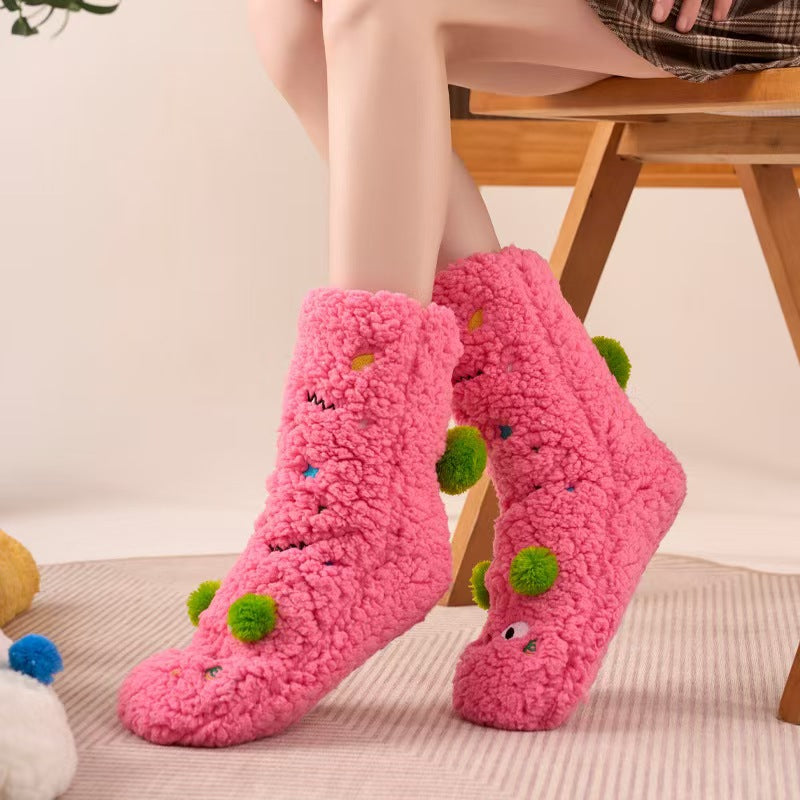 Women’s Fuzzy Plush Slipper Socks, Cute Colorful Sherpa Indoor Boots with Pom Poms, Warm Cozy Home Slippers for Winter, Gift for Girls & Teens