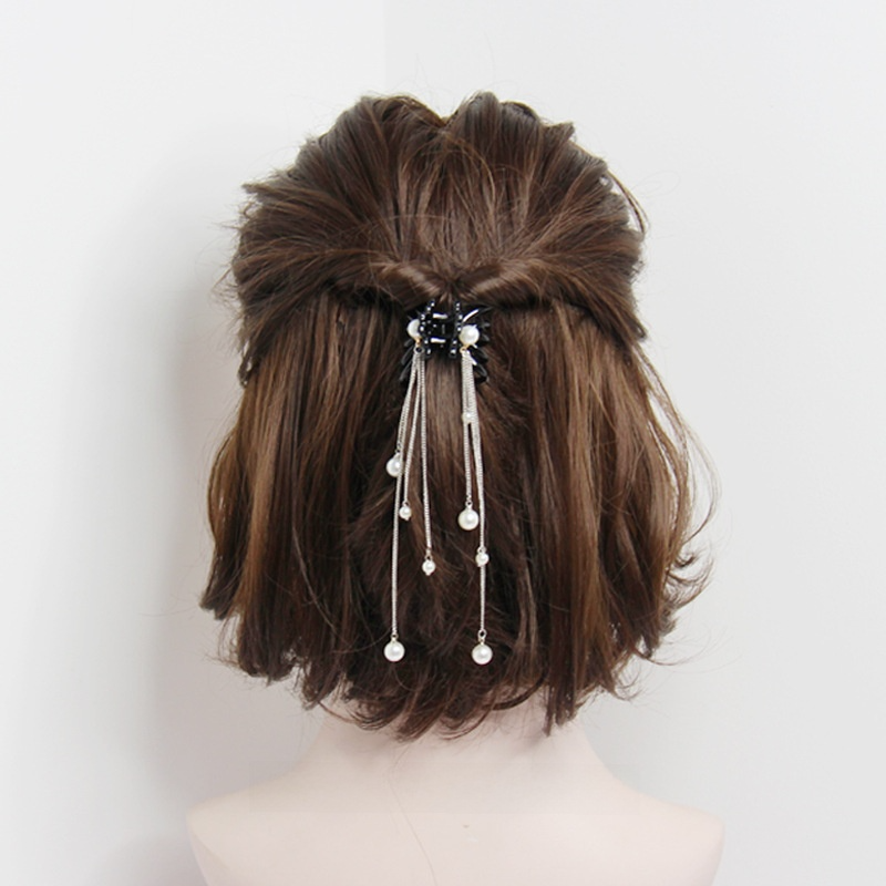 Black Butterfly Pearl Tassel Hair Clip