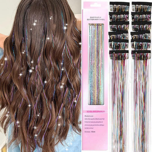 Holographic Glitter Hair Tinsel - Multiple Colors Available (12-Pack)