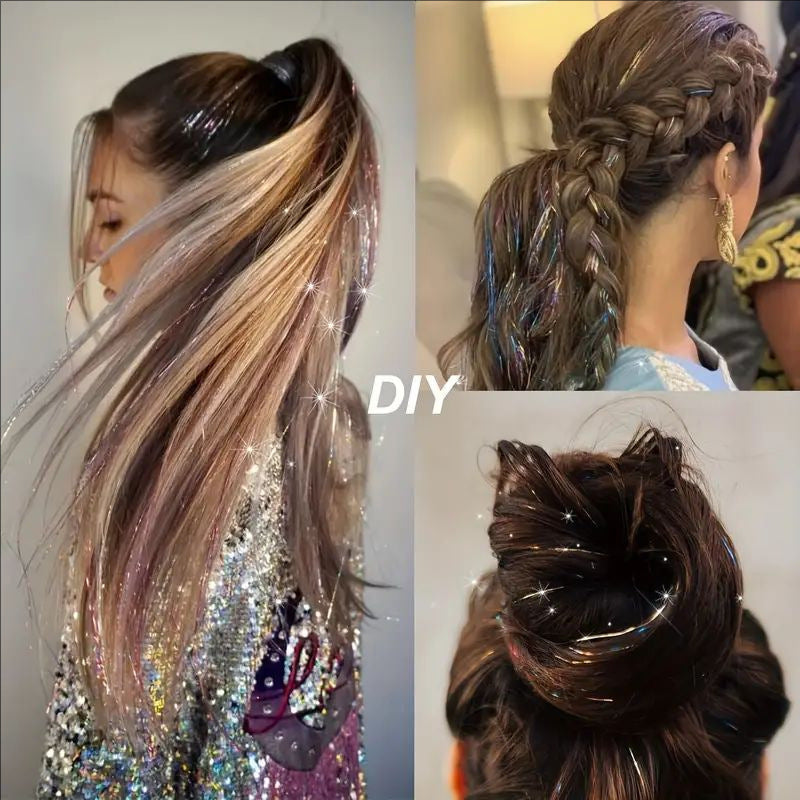 Holographic Glitter Hair Tinsel - Multiple Colors Available (12-Pack)