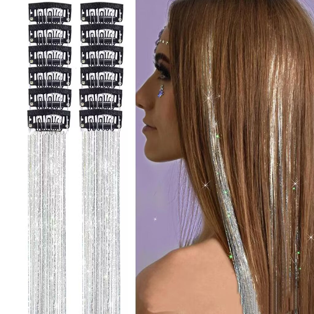 Holographic Glitter Hair Tinsel - Multiple Colors Available (12-Pack)