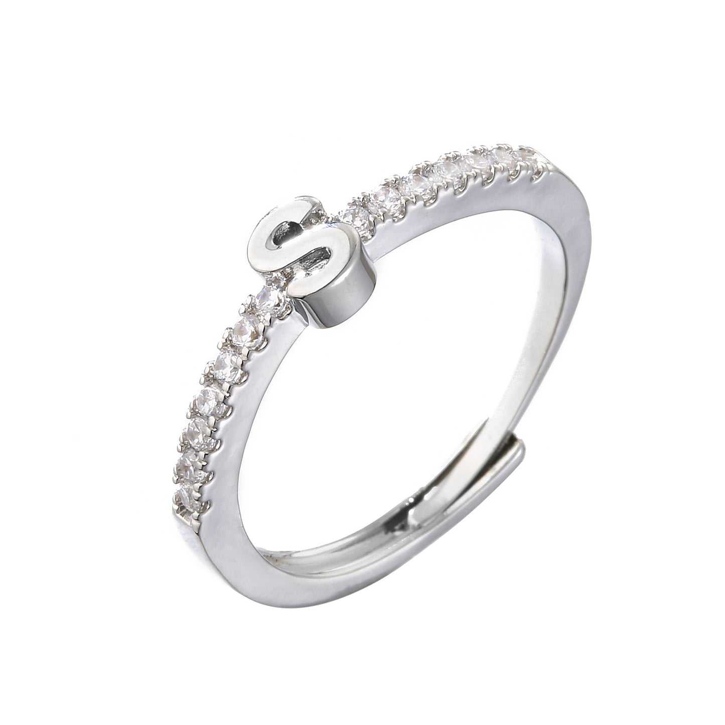 Adjustable Initial Ring for Women, Dainty Letter Ring with Cubic Zirconia, Gold Plated Open Band Ring, Personalized Jewelry Gift for Her