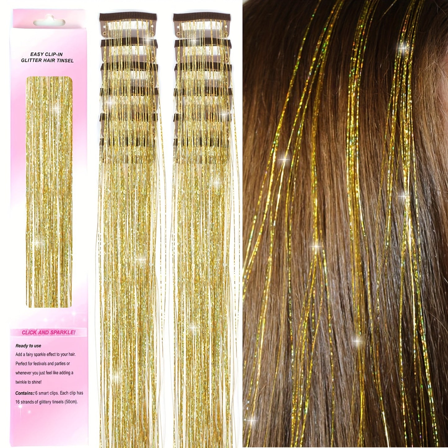 Holographic Glitter Hair Tinsel - Multiple Colors Available (12-Pack)