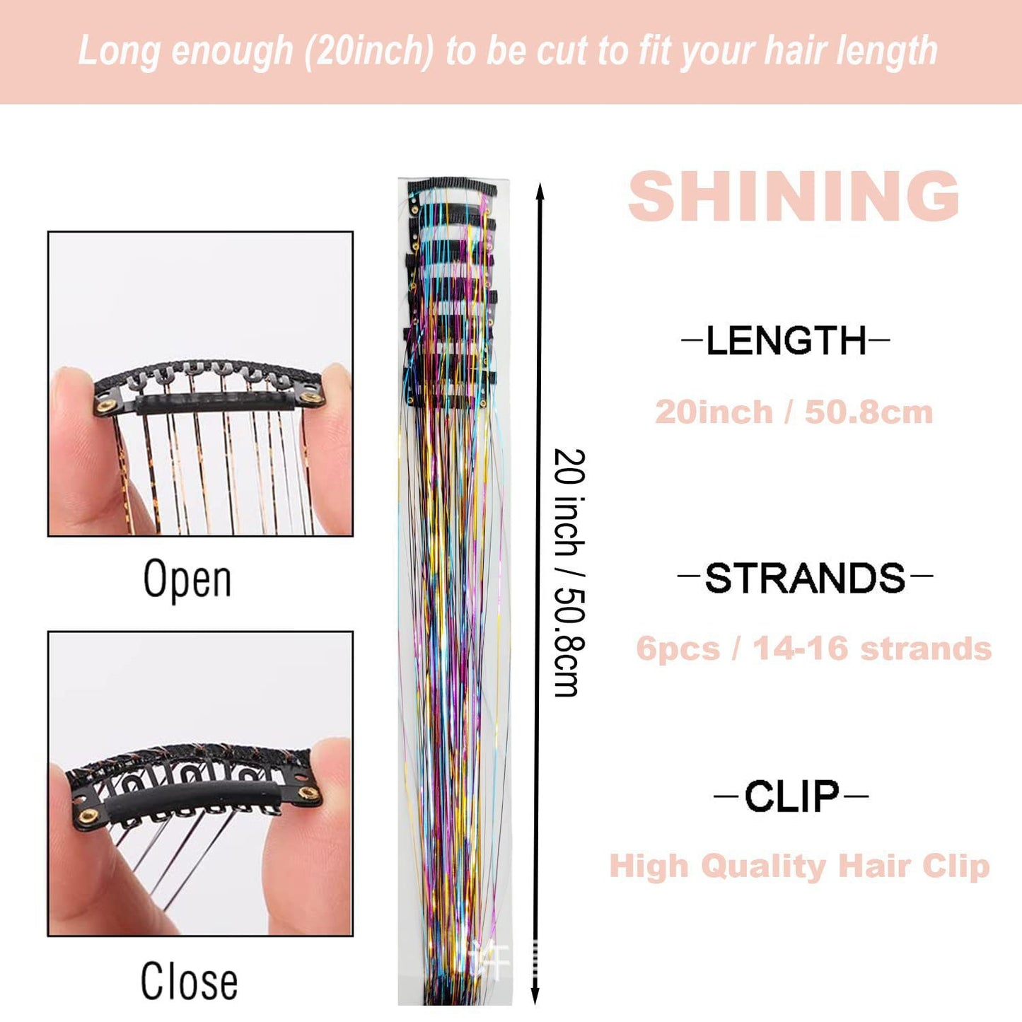Holographic Glitter Hair Tinsel - Multiple Colors Available (12-Pack)