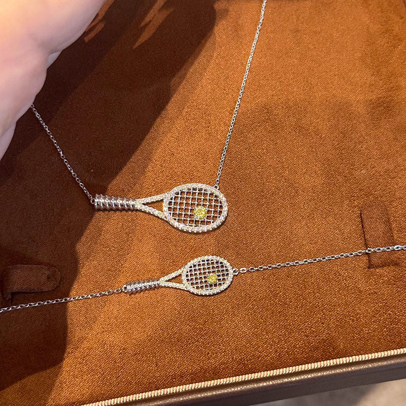 Tennis Racket Necklace & Bracelet Set - Crystal Sports Jewelry