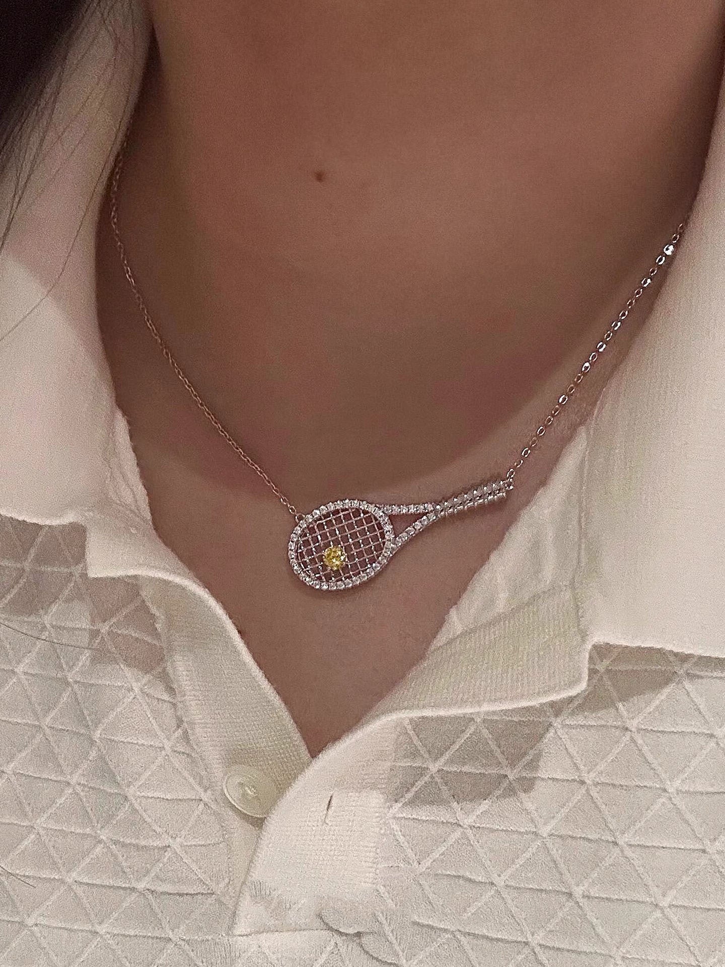 Tennis Racket Necklace & Bracelet Set - Crystal Sports Jewelry