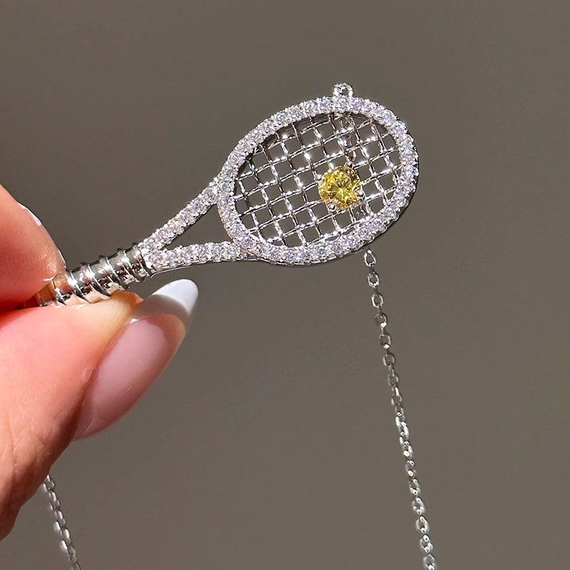 Tennis Racket Necklace & Bracelet Set - Crystal Sports Jewelry