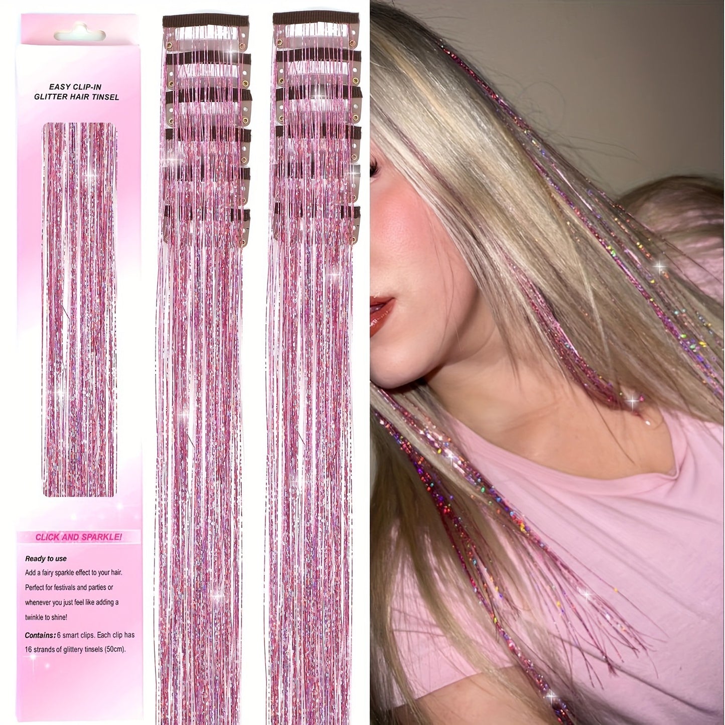 Holographic Glitter Hair Tinsel - Multiple Colors Available (12-Pack)
