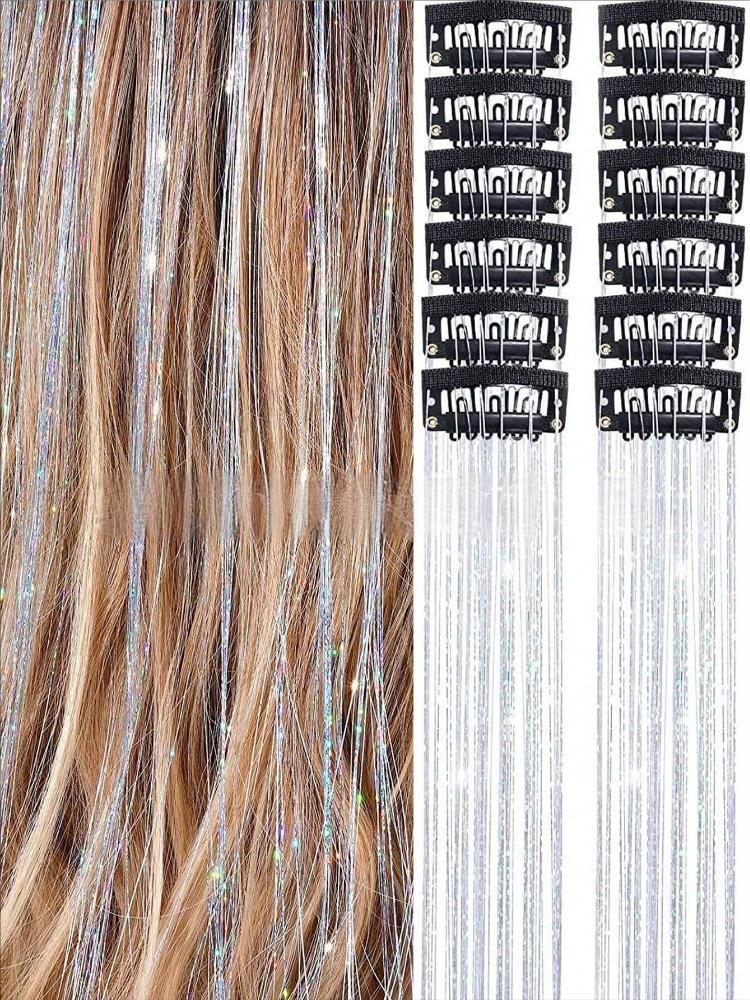 Holographic Glitter Hair Tinsel - Multiple Colors Available (12-Pack)
