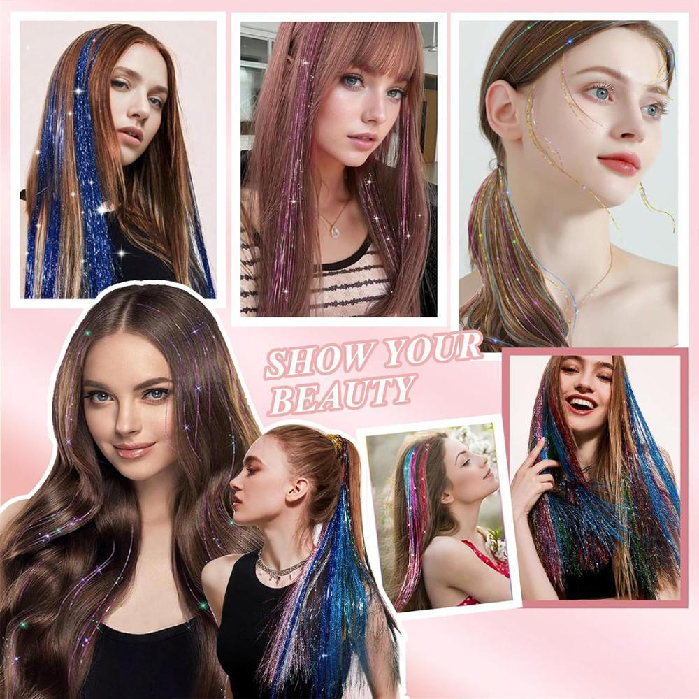Holographic Glitter Hair Tinsel - Multiple Colors Available (12-Pack)