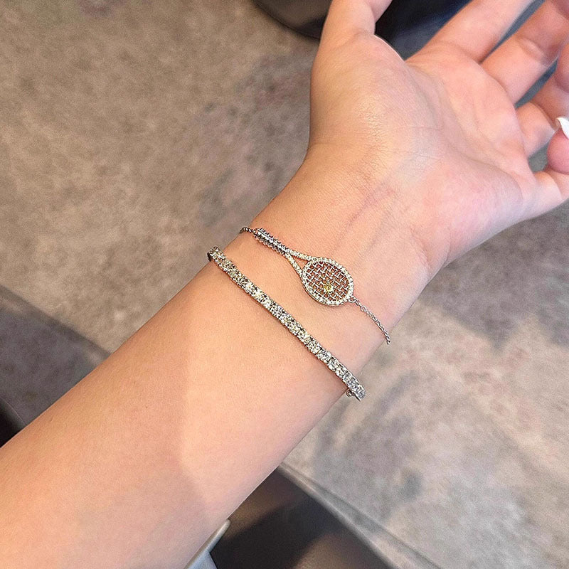 Tennis Racket Necklace & Bracelet Set - Crystal Sports Jewelry