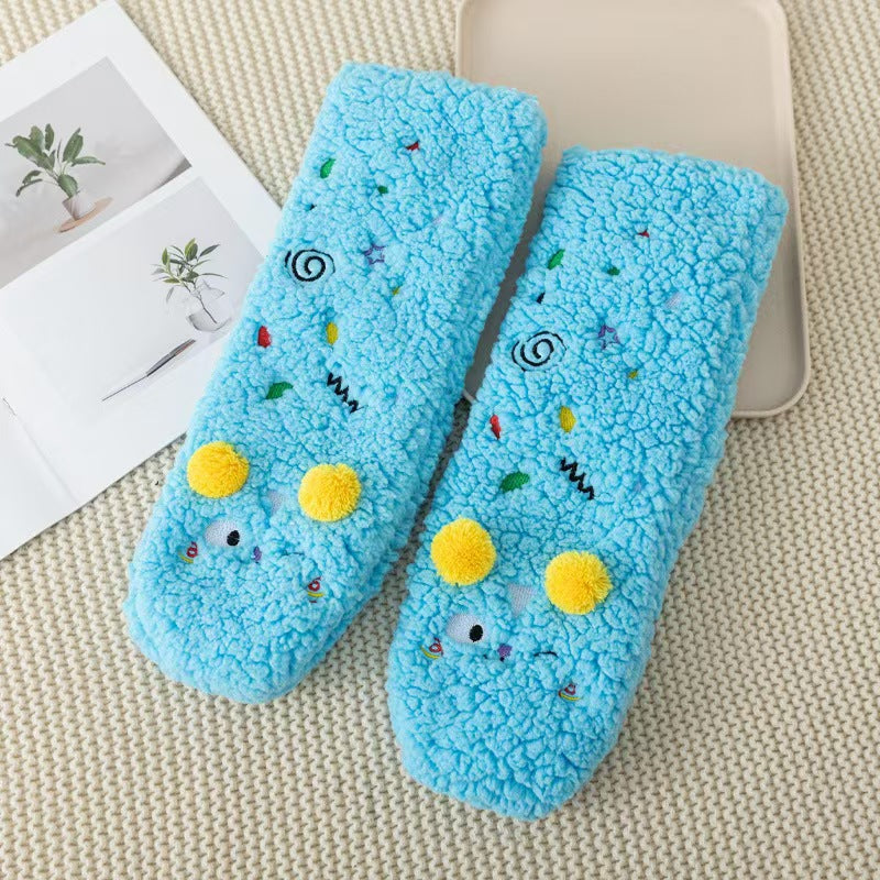 Women’s Fuzzy Plush Slipper Socks, Cute Colorful Sherpa Indoor Boots with Pom Poms, Warm Cozy Home Slippers for Winter, Gift for Girls & Teens