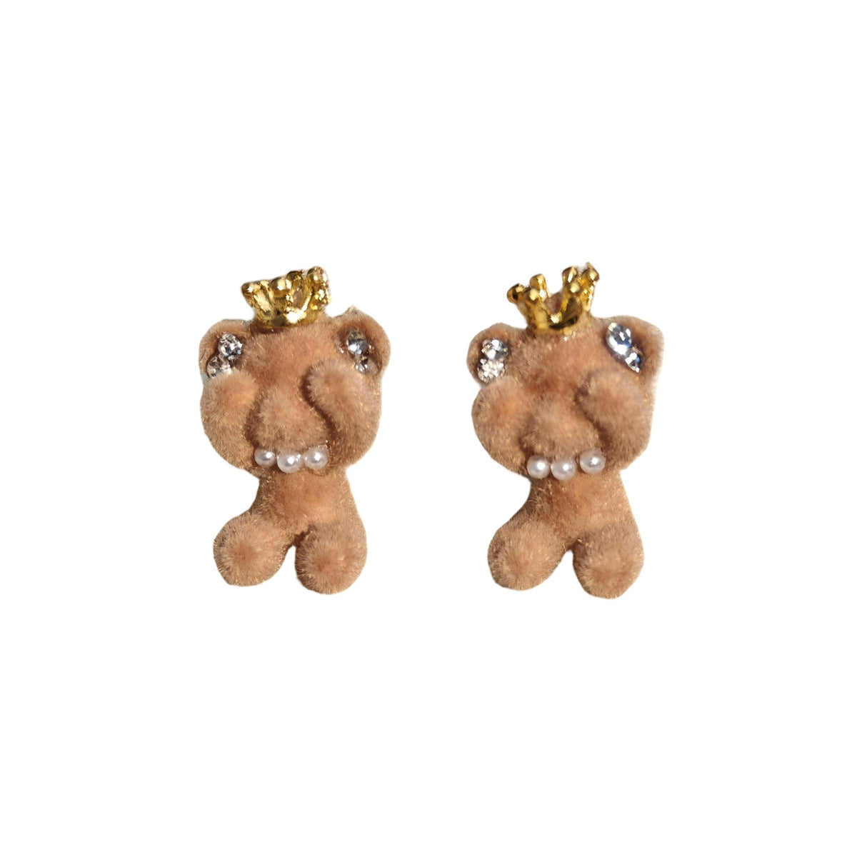 Flocked Teddy Bear Stud Earrings with Pearl Details