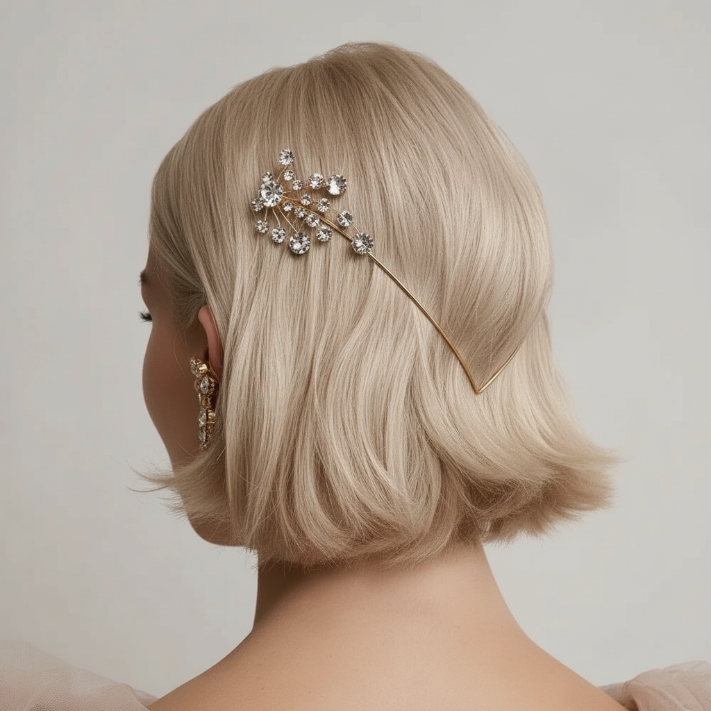 Crystal Zirconia Hair Pin - Geometric Metal Hair Accessory