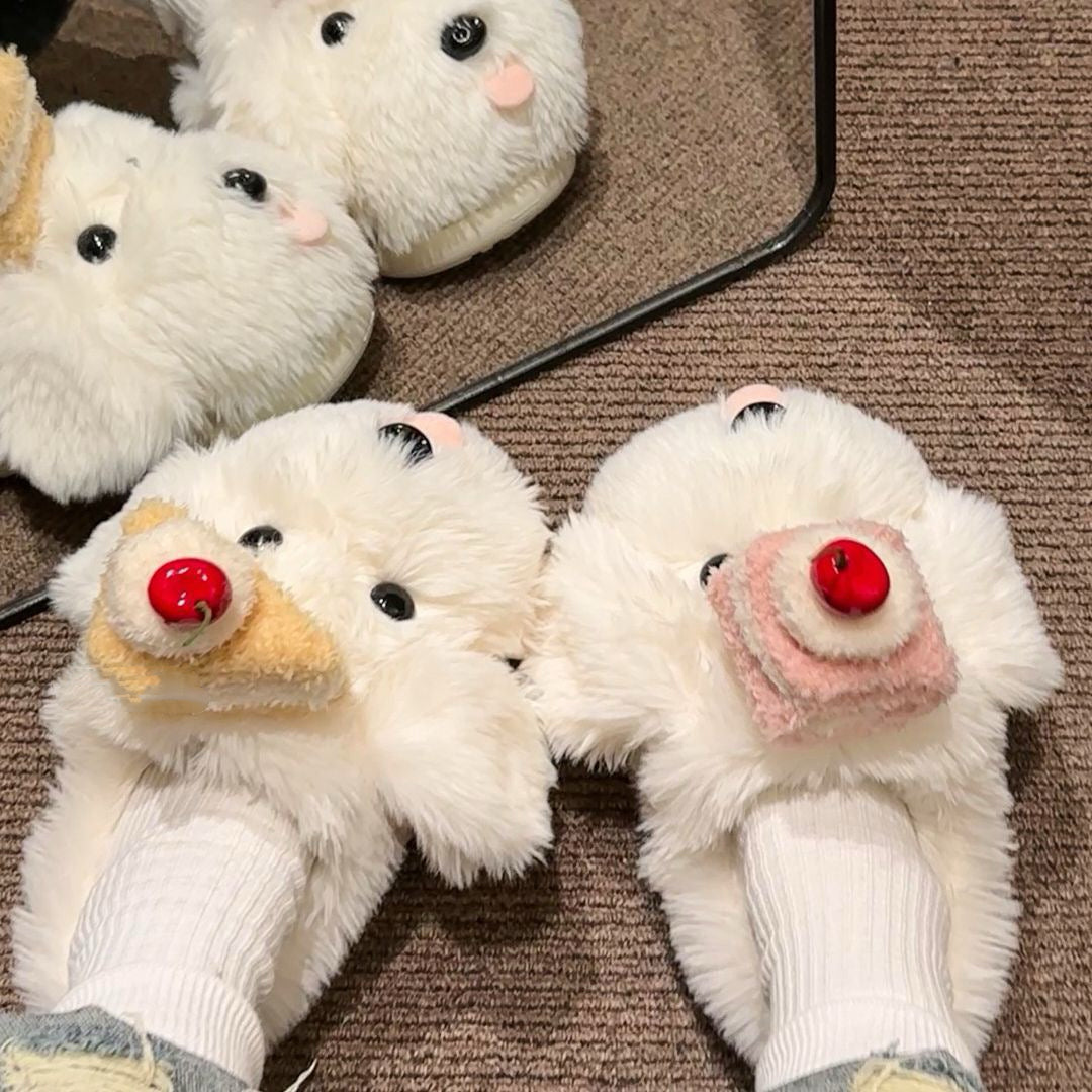 Adorable Puppy Cake Slippers - Fluffy Warm Embrace