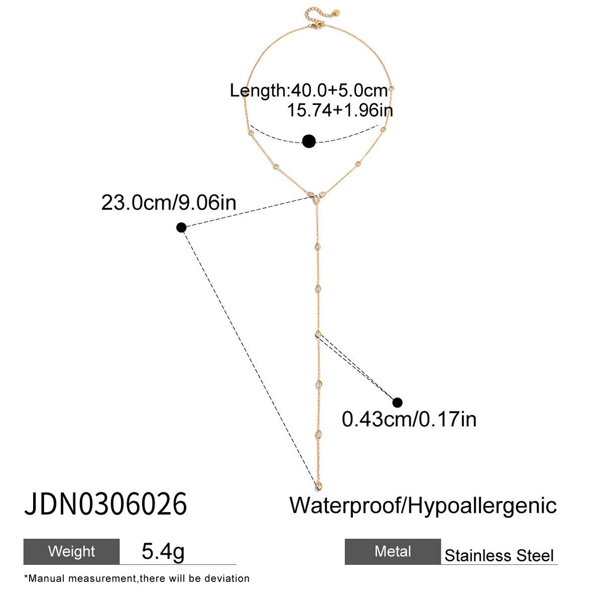 Y Lariat Necklace for Women - Dainty Layering Necklace Stainless Steel CZ Drop Pendant Delicate Minimalist Jewelry