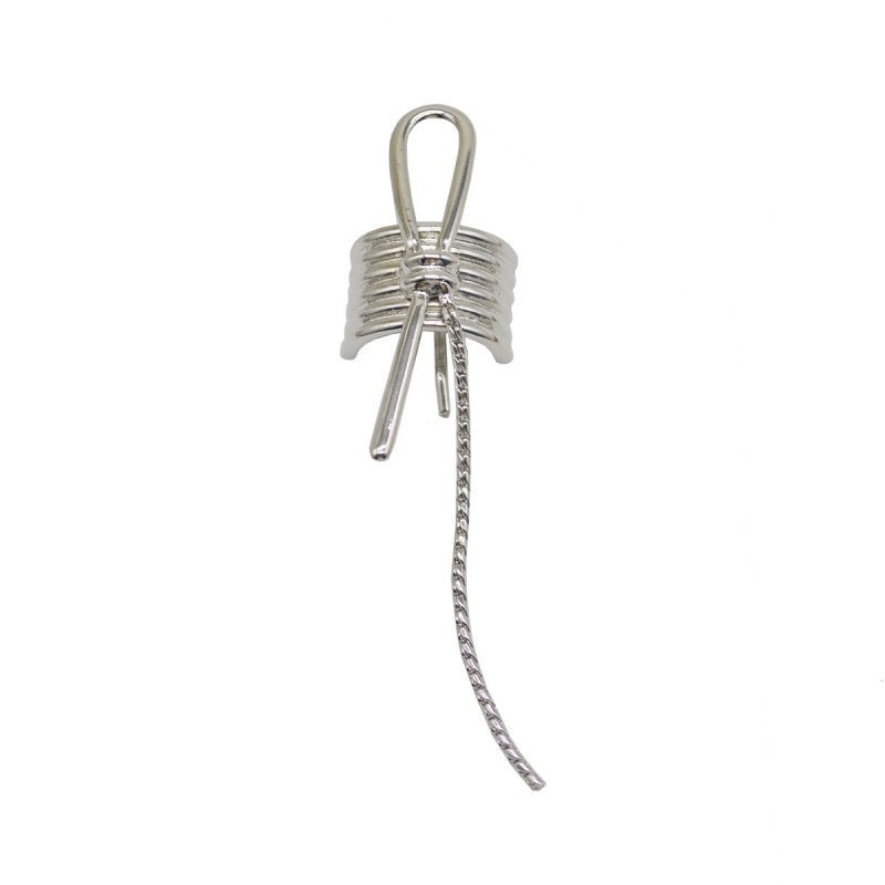 Silver Metal Hair Clip - Elegant Wrapped Coil Hair Accessory with Chain
