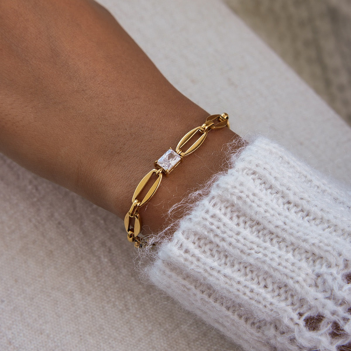 18K Gold Titanium Steel Chain Bracelets for Women, Dainty Layered Link Bracelets with Cubic Zirconia, Stackable Minimalist Jewelry Set, Elegant Gift for Her