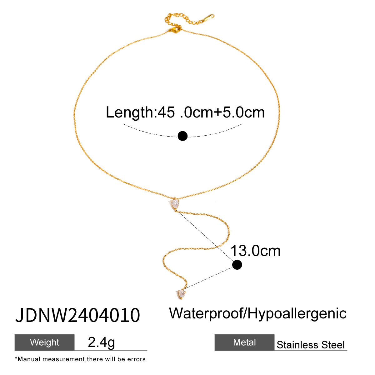 Y Lariat Necklace for Women - Dainty Layering Necklace Stainless Steel CZ Drop Pendant Delicate Minimalist Jewelry