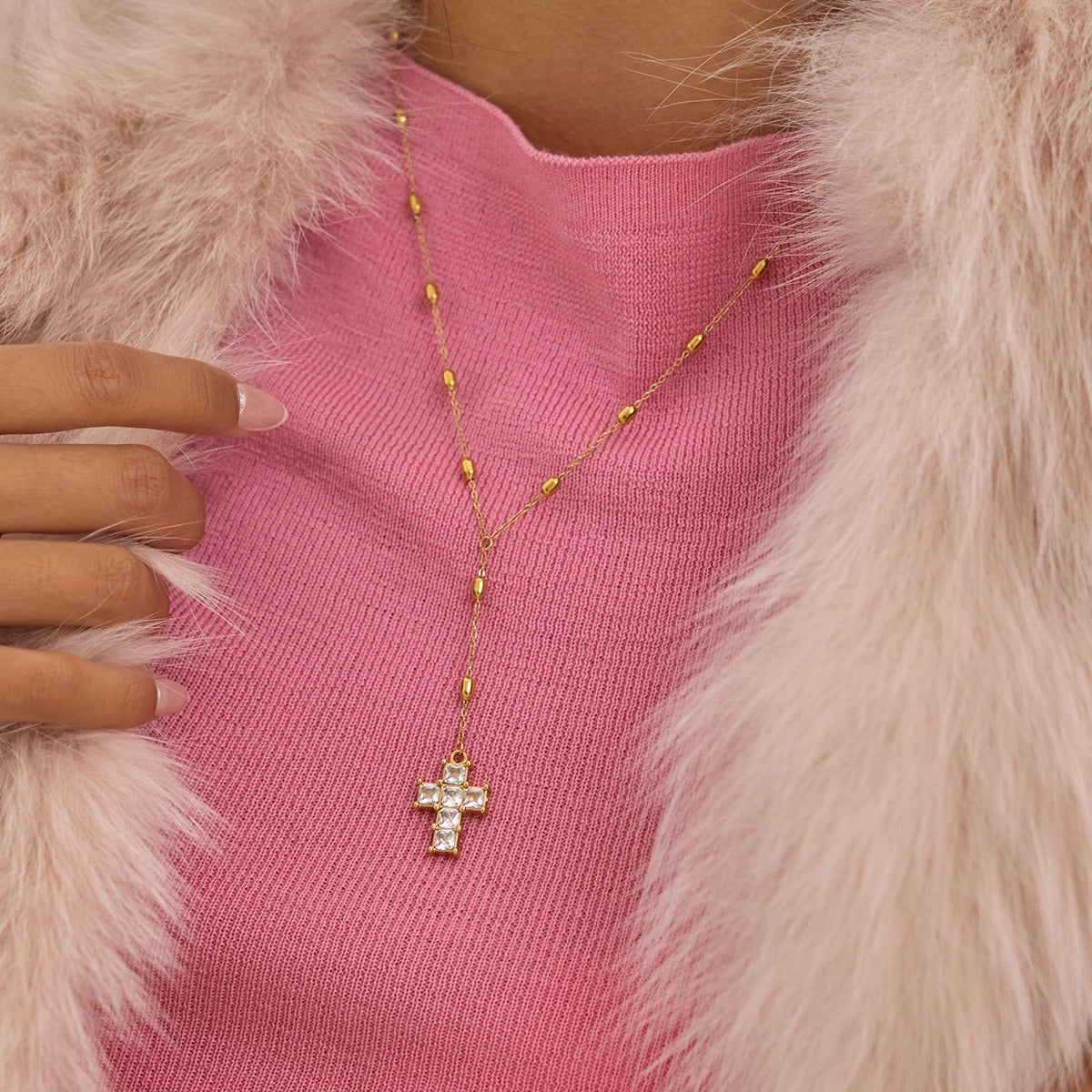 Y Lariat Necklace for Women - Dainty Layering Necklace Stainless Steel CZ Drop Pendant Delicate Minimalist Jewelry