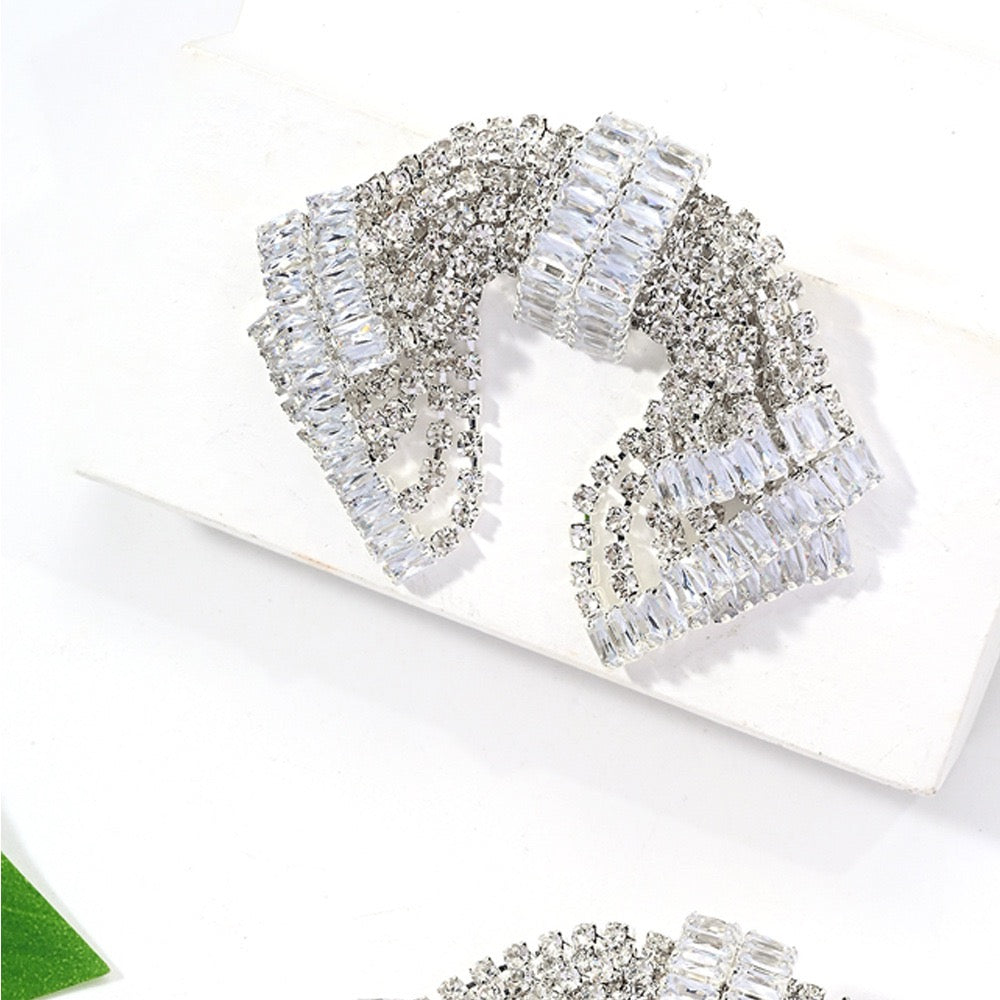 Luxury Crystal Rhinestone Bow Earrings Statement Jewelry