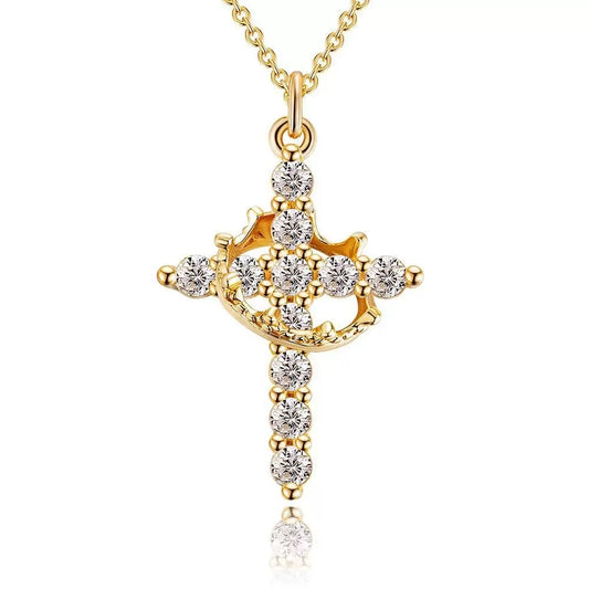 Rotating Crown Cross Zirconia Necklace - Faith Guardian