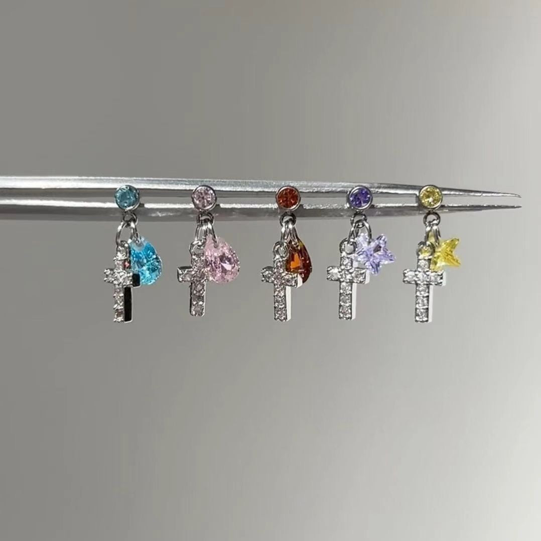 Colorful CZ Cross Earrings - Gold Plated Dangle Stud Earrings for Women Multi Piercing Jewelry Set
