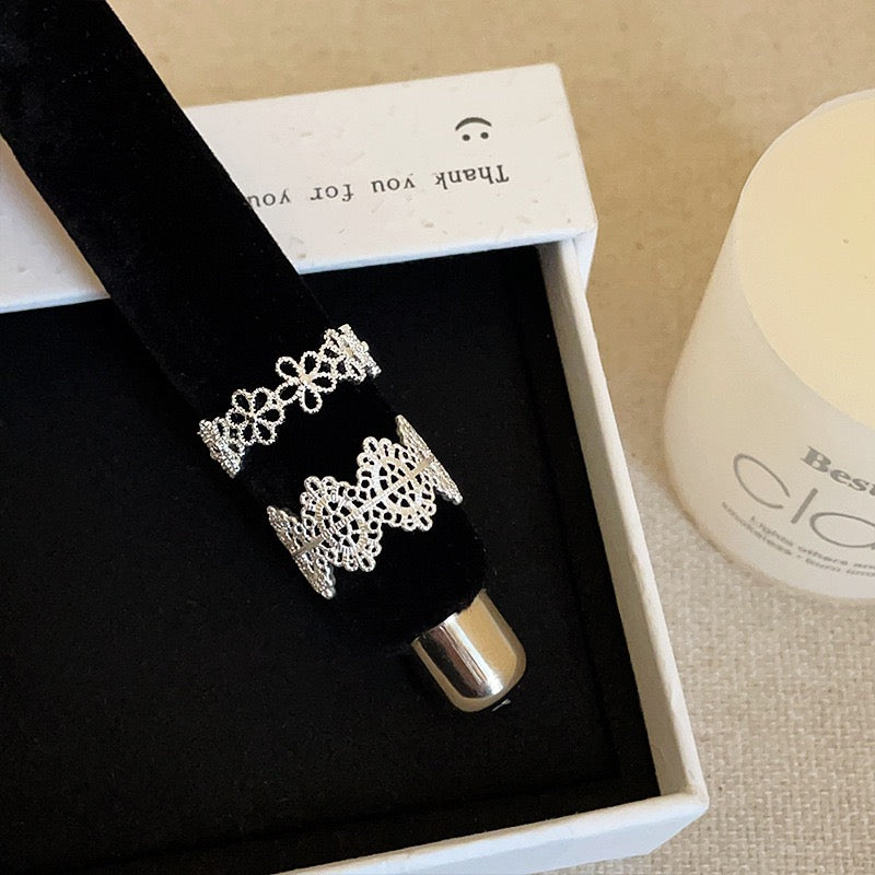 French Lace Ring Women Silver Plated Adjustable Open Ring Vintage Hollow