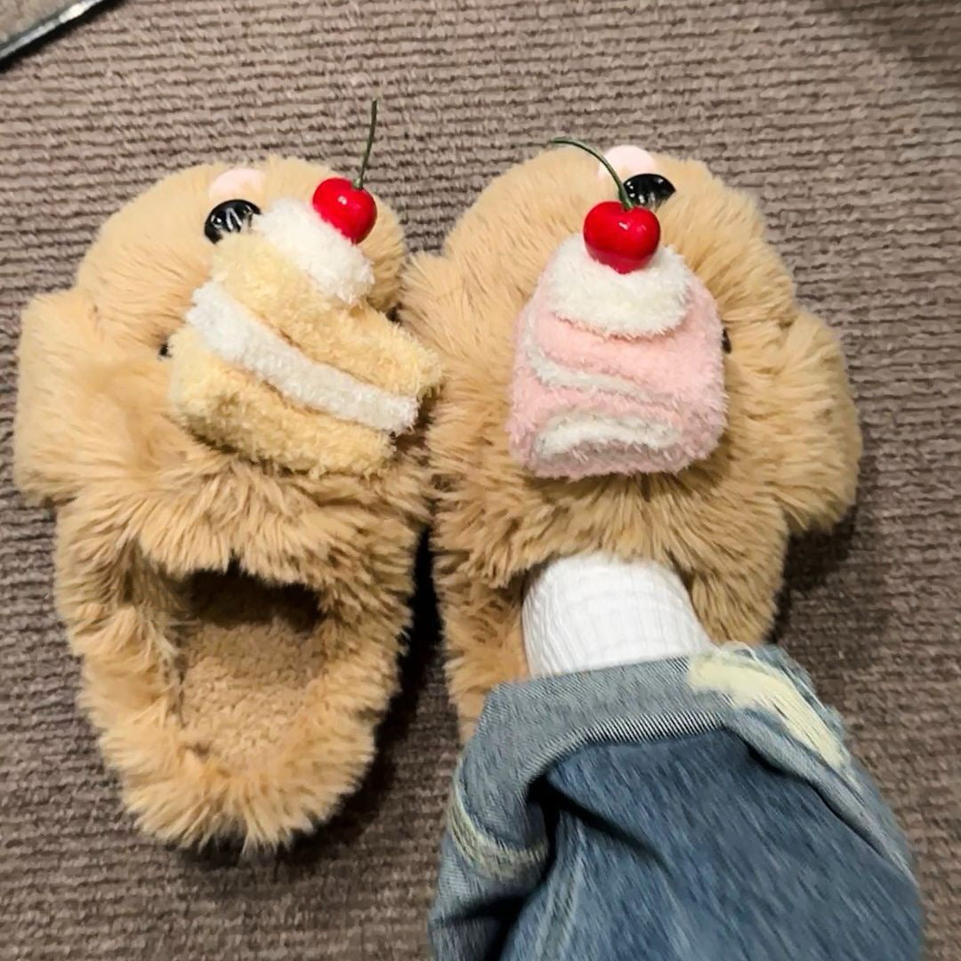 Adorable Puppy Cake Slippers - Fluffy Warm Embrace