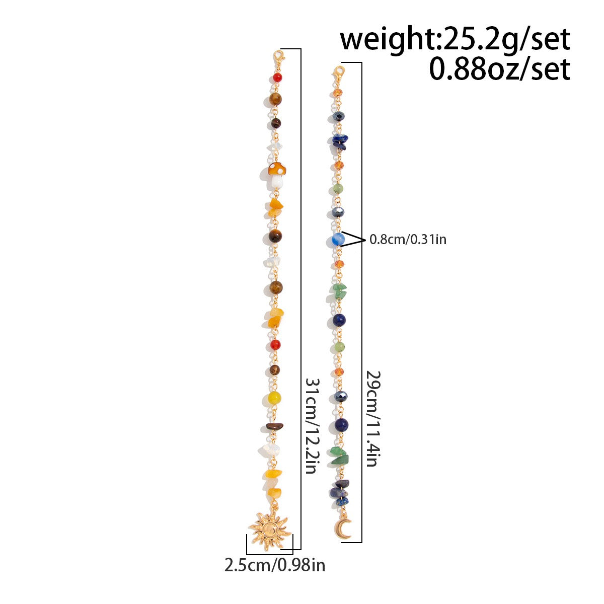 Boho Gemstone Hair Chain with Sun Moon Charms - Festival Hair Jewelry for Braids