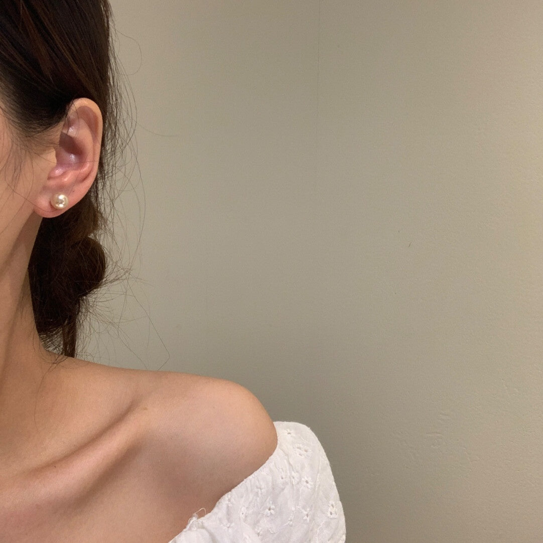 Champagne Gold Faux Pearl Hoop Earrings - 5 Wearing Methods | S925 Silver Needle