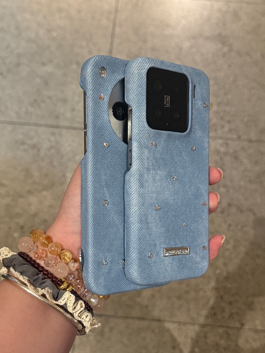 Handcrafted Original Denim Rhinestone Phone Case iPhone Samsung Galaxy Mobile Phone Cases