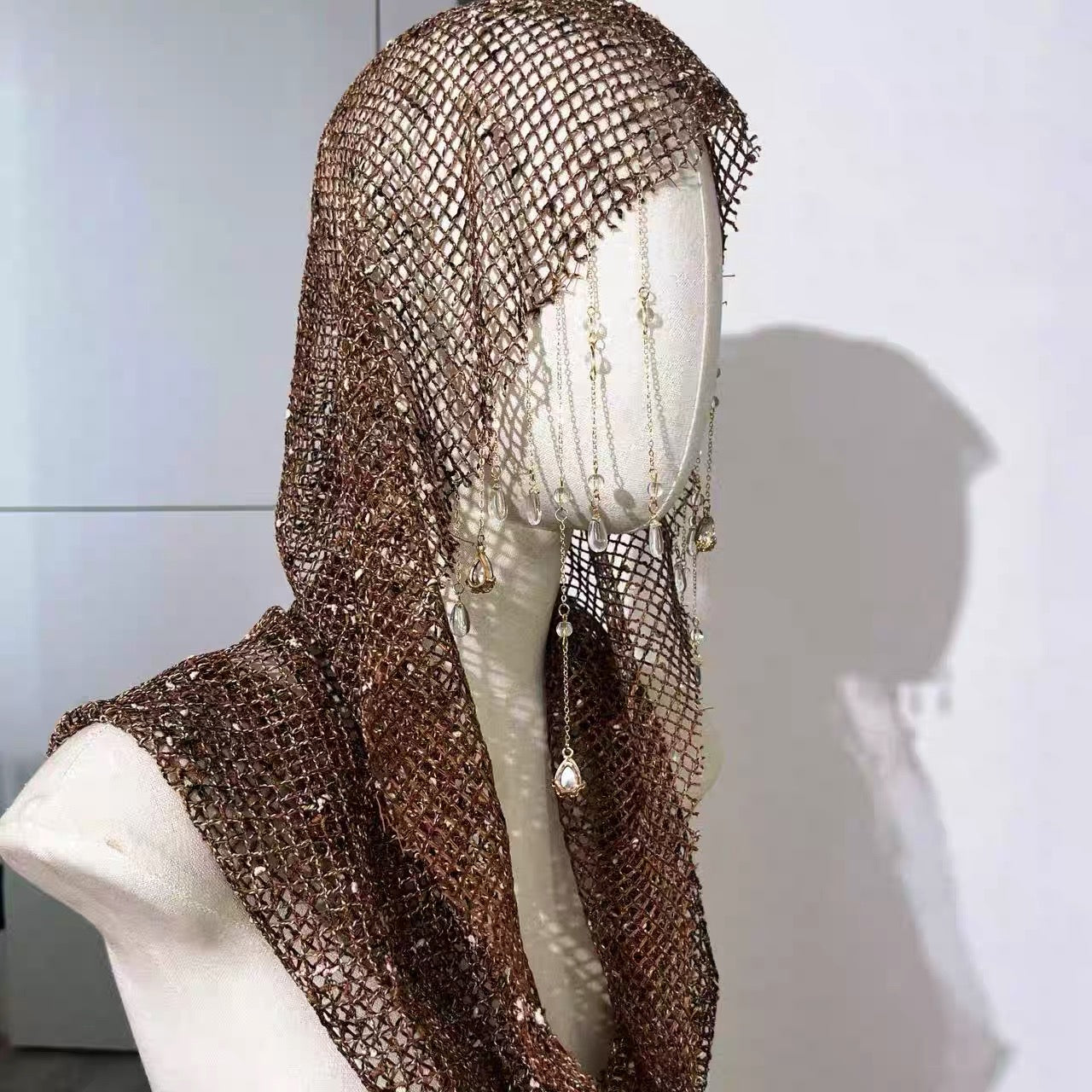 Y2K It Girl Metallic Mesh Hood Bohemian Headscarf Shawl
